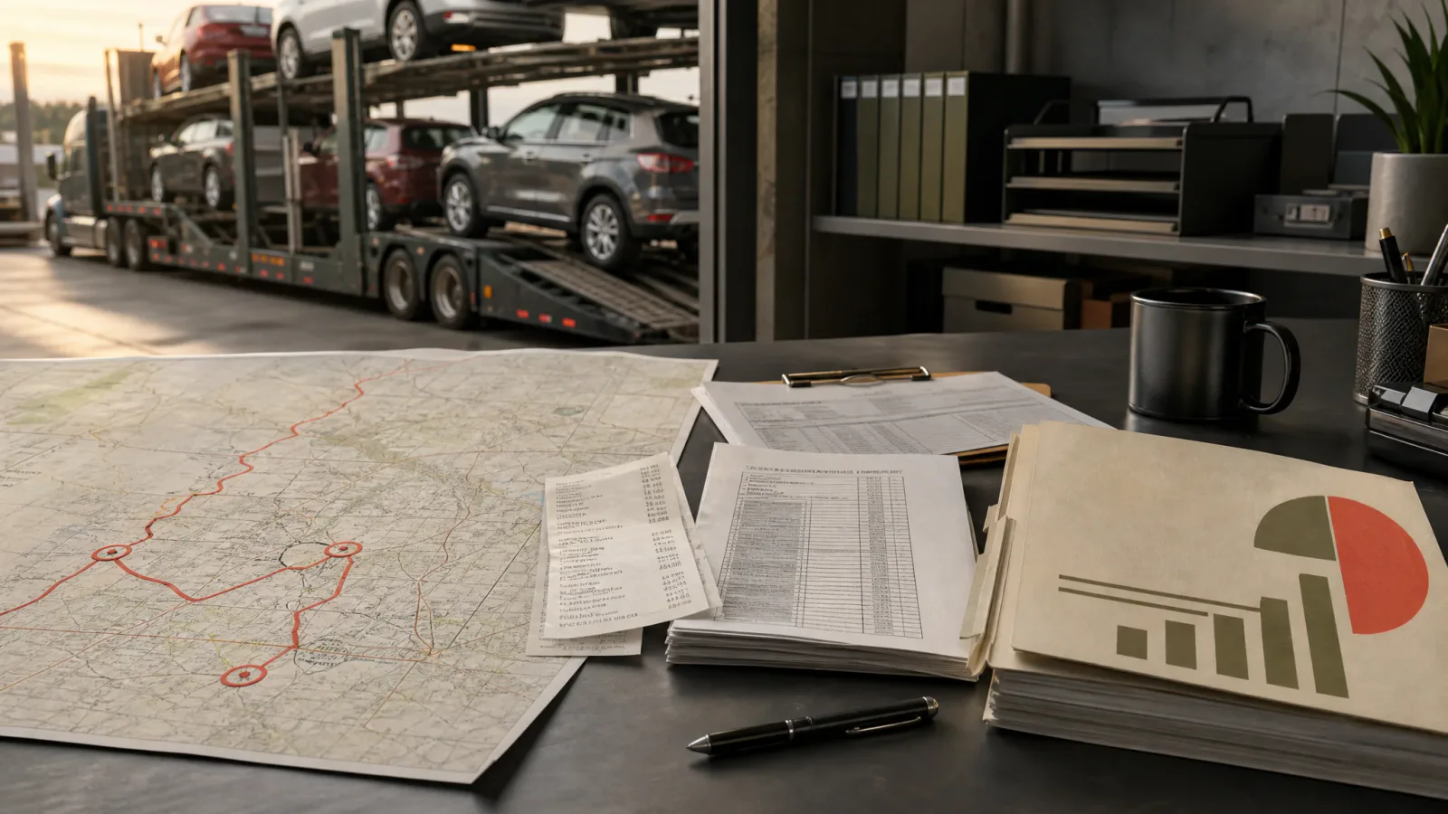 Car hauler IFTA recordkeeping checklist with fuel receipts, mileage records, and vehicle assignment documents